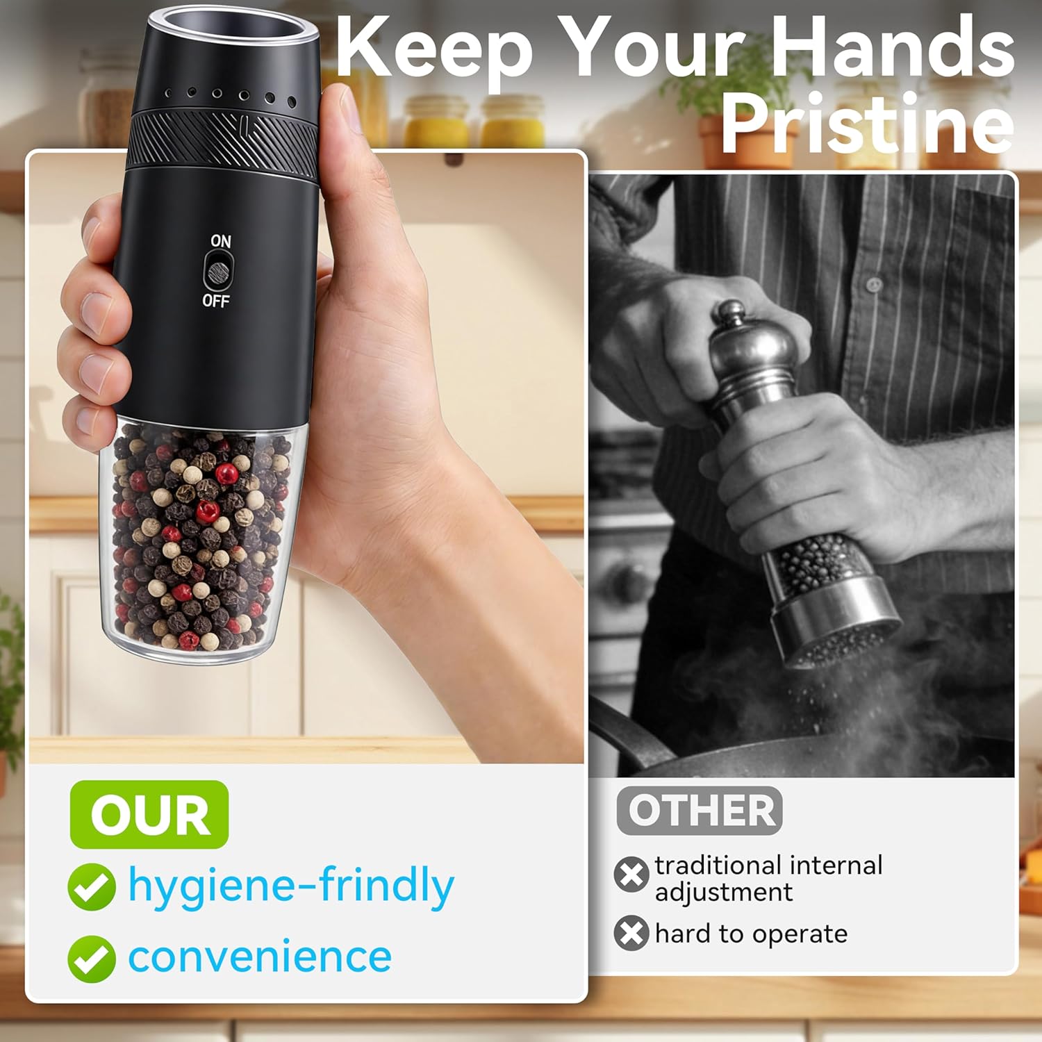 Detalle 2 de Gravity Electric Salt and Pepper Grinder Set with USB-C Rechargeable Battery – 2 Pack