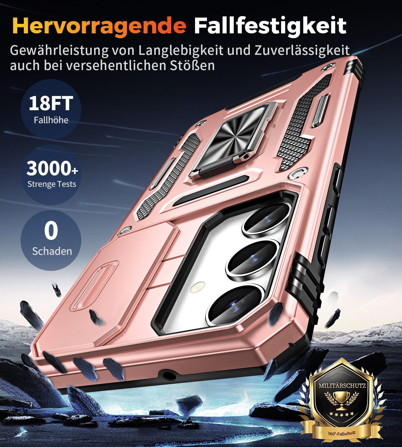 Thumbnail 3 de OLHAOMAO Hülle für Galaxy S23 mit Ständer – Schiebbare Kameraabdeckung, Militärschutz, rosa