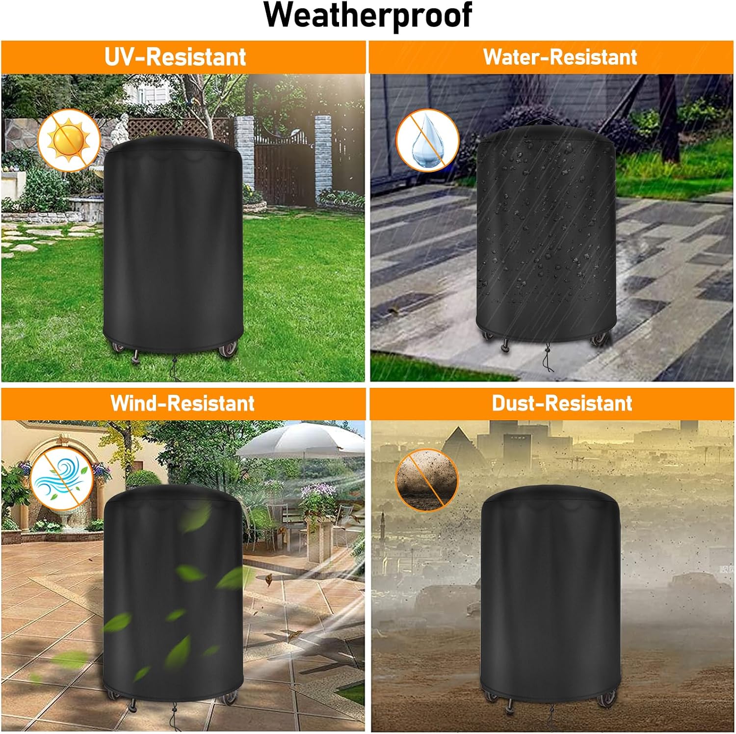 Detalle de Raweao Kettle BBQ Cover 57cm for Weber – Waterproof 500D Oxford, Φ71x68cm