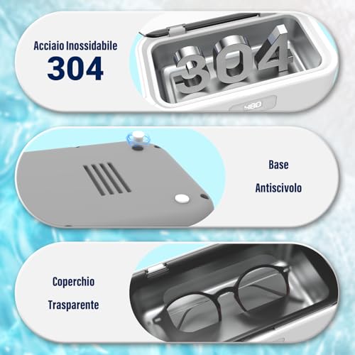 Detalle 2 de Pulitore Ultrasuoni 800ML Olubfdh: pulizia profonda 49KHz per gioielli, occhiali, orologi e molto altro