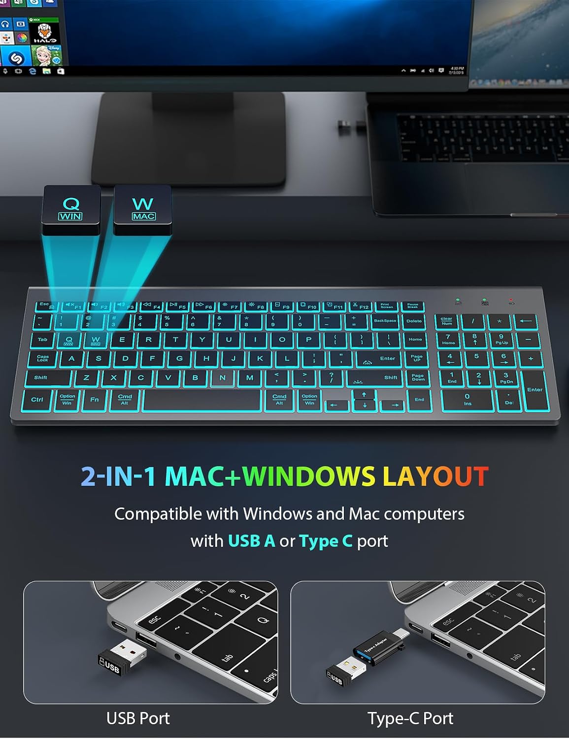 Detalle de SABLUTE Wireless Keyboard and Mouse Combo, Rechargeable