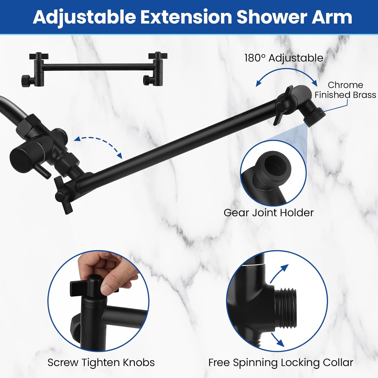 Detalle de Tudoccy SHP-HS Shower Head Combo (8" Rainfall + Handheld) in Matte Black with 11" Extension Arm