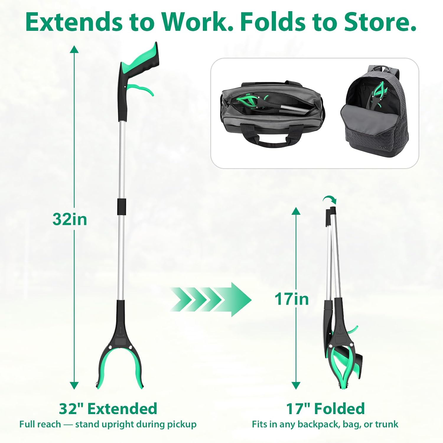 Detalle de rewkcy 4 Pack Litter Pickers Grabber Stick, 32in Heavy-Duty Reach with 360° Rotating Jaw and Magnetic Tip