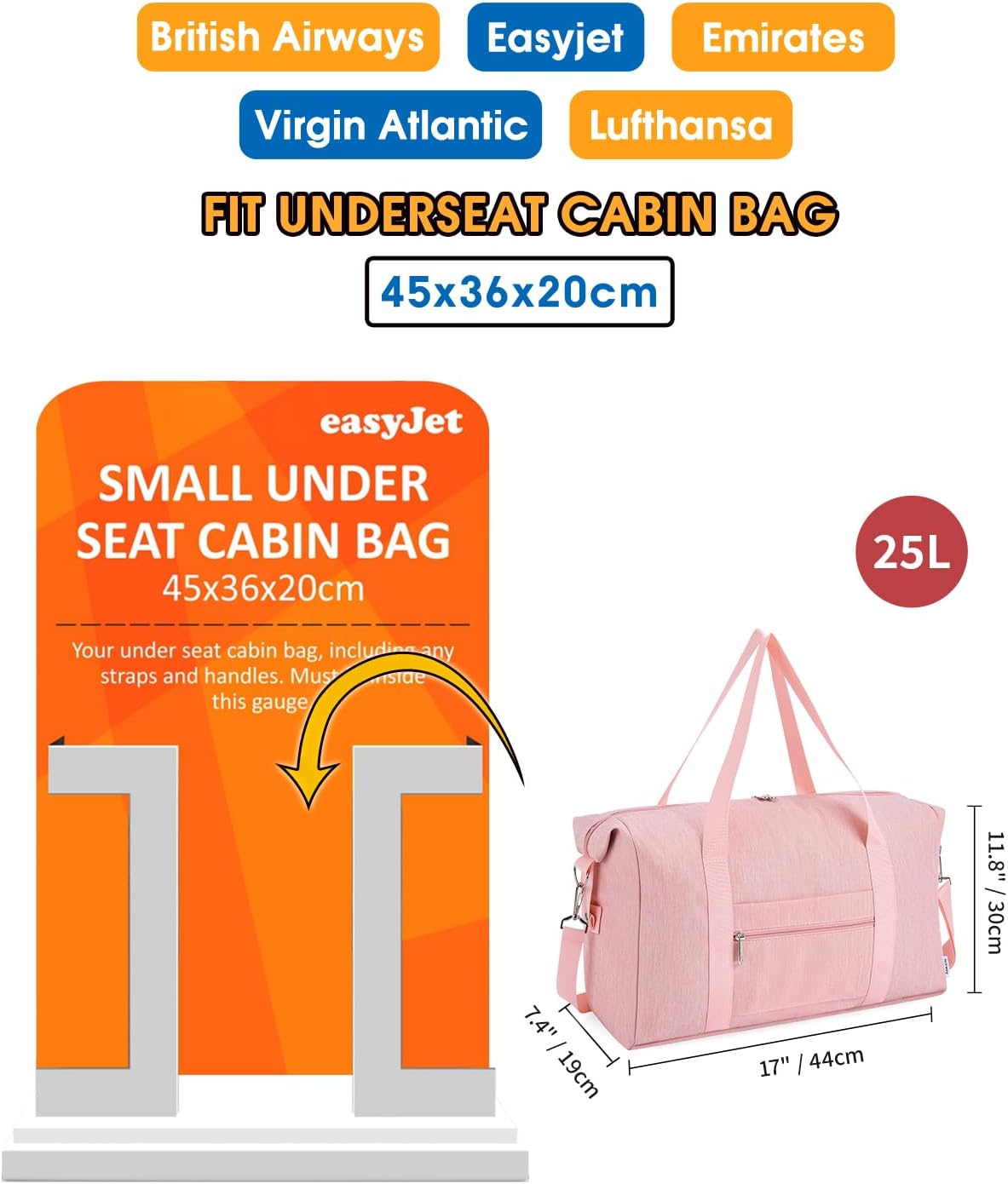 Thumbnail 1 de Narwey Easyjet cabin underseat foldable travel bag 45x36x20cm (25L) – pink