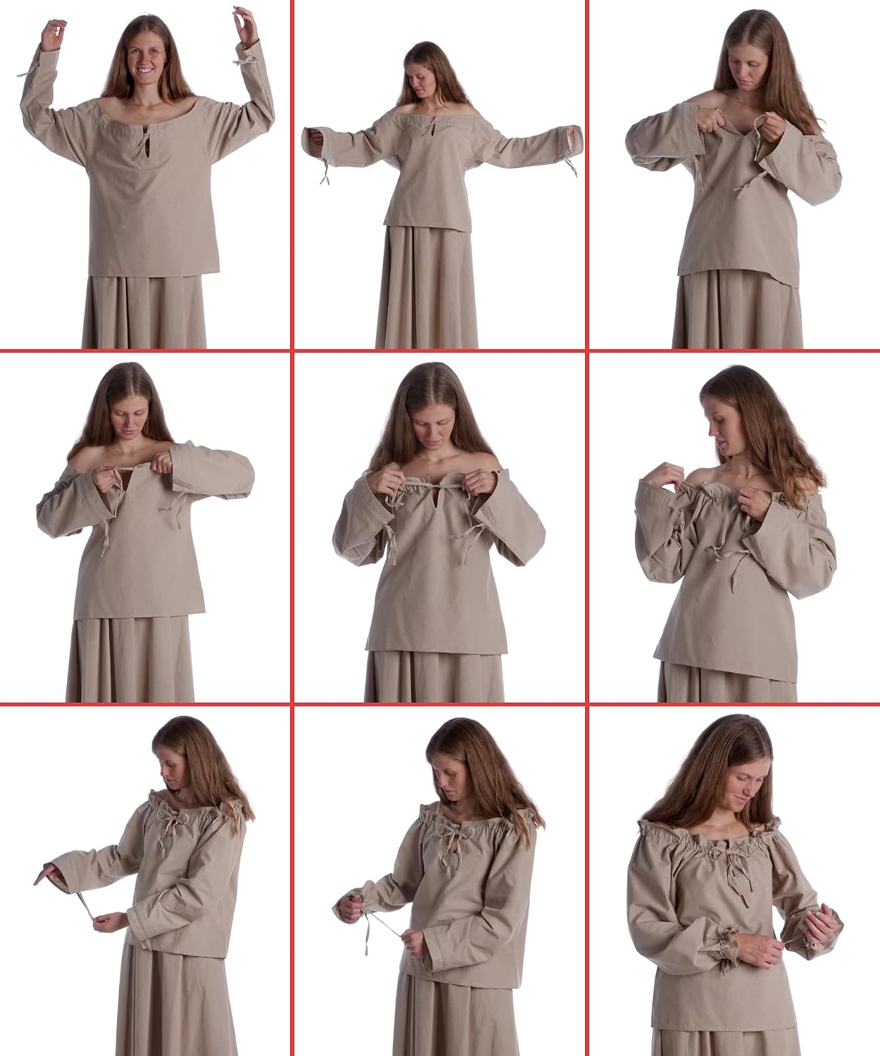 Thumbnail 4 de HEMAD middeleeuwse blouse van puur katoen, beige, XS-XXL