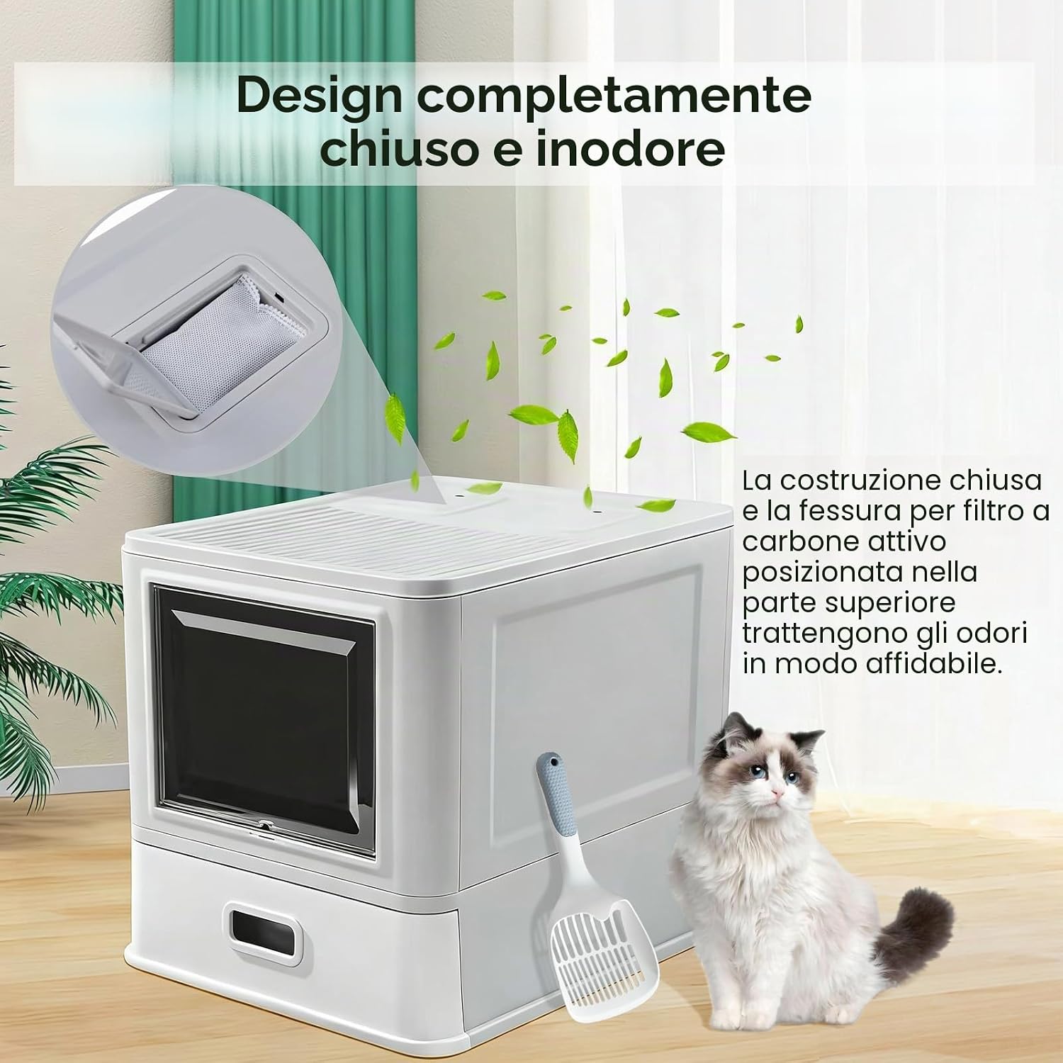 Thumbnail 4 de Marchul XL Lettiera per gatti grande in acciaio inox con coperchio, cassetto estraibile e tappetino: design chiuso per odori contenuti