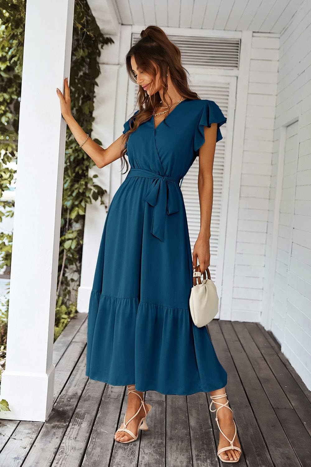 Detalle 1 de PRETTYGARDEN Women's Chiffon Maxi Dress
