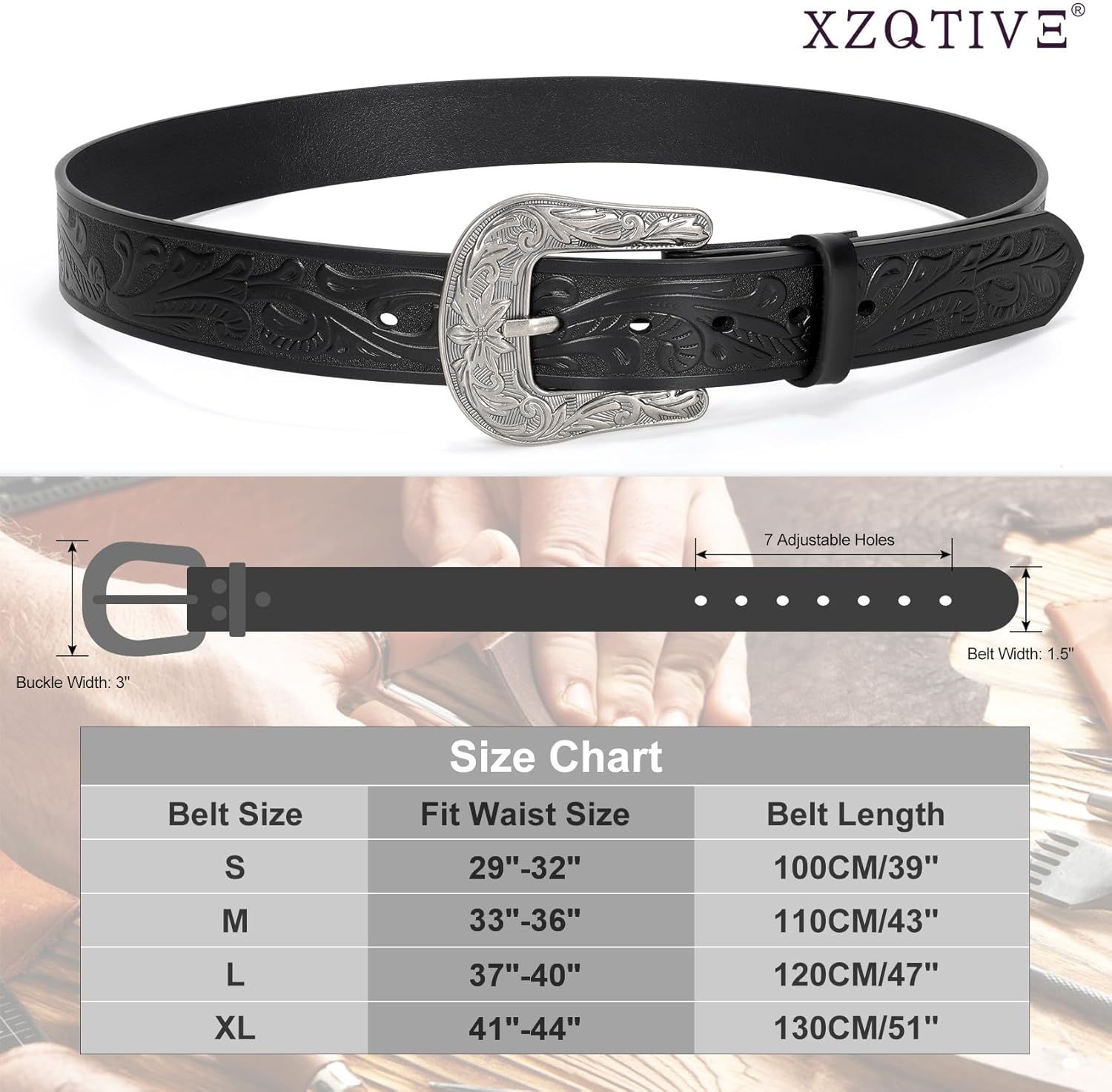 Thumbnail 6 de XZQTIVE Women's Western Belt – Tooled Leather Cowgirl Belt with Vintage Engraved Design