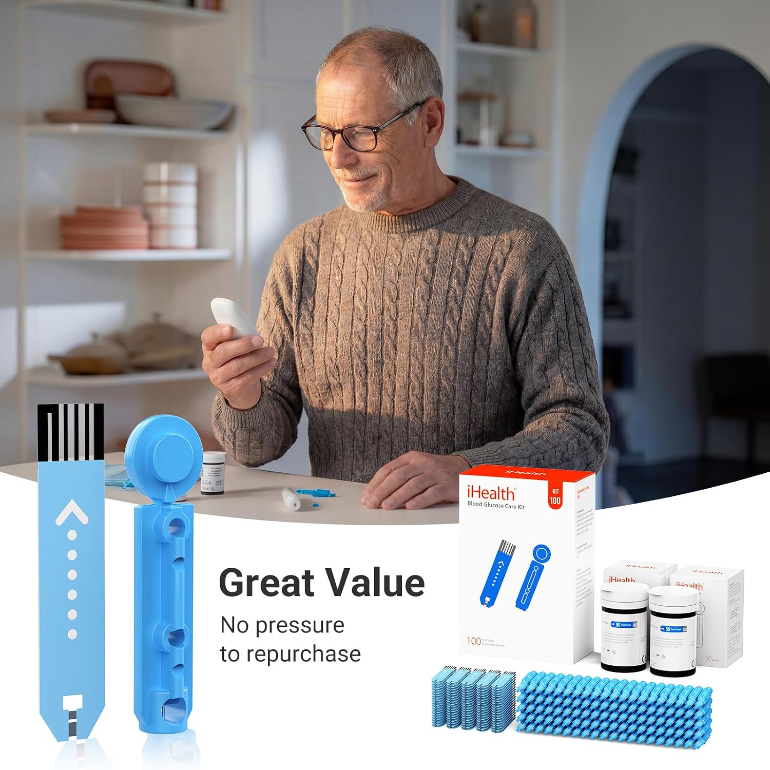 Thumbnail 6 de iHealth Acacia AG-607 Blood Glucose Monitor Kit with 100 Strips and Lancets