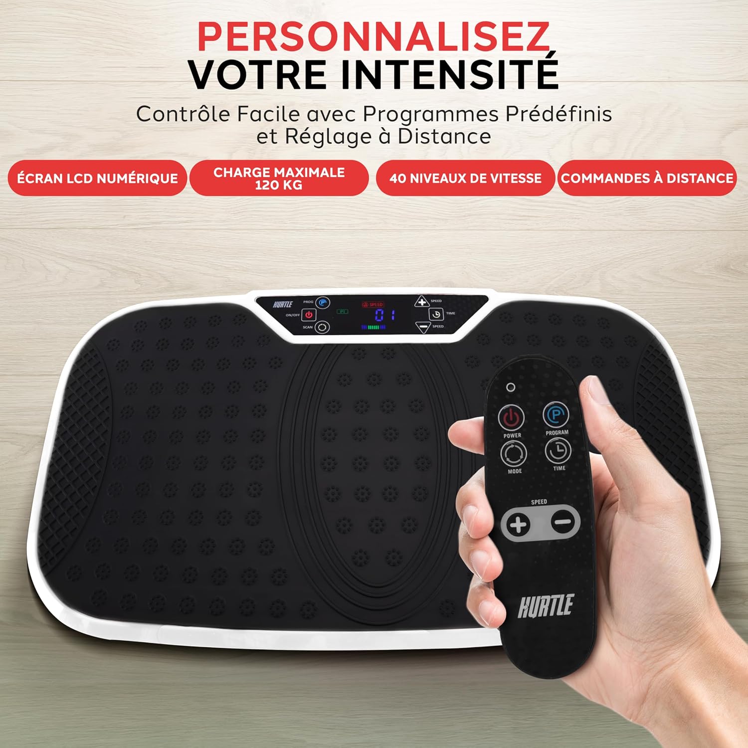 Detalle de Hurtle Plateforme Vibrante pour entraînement complet du corps – Plaque vibrante avec bandes et télécommande