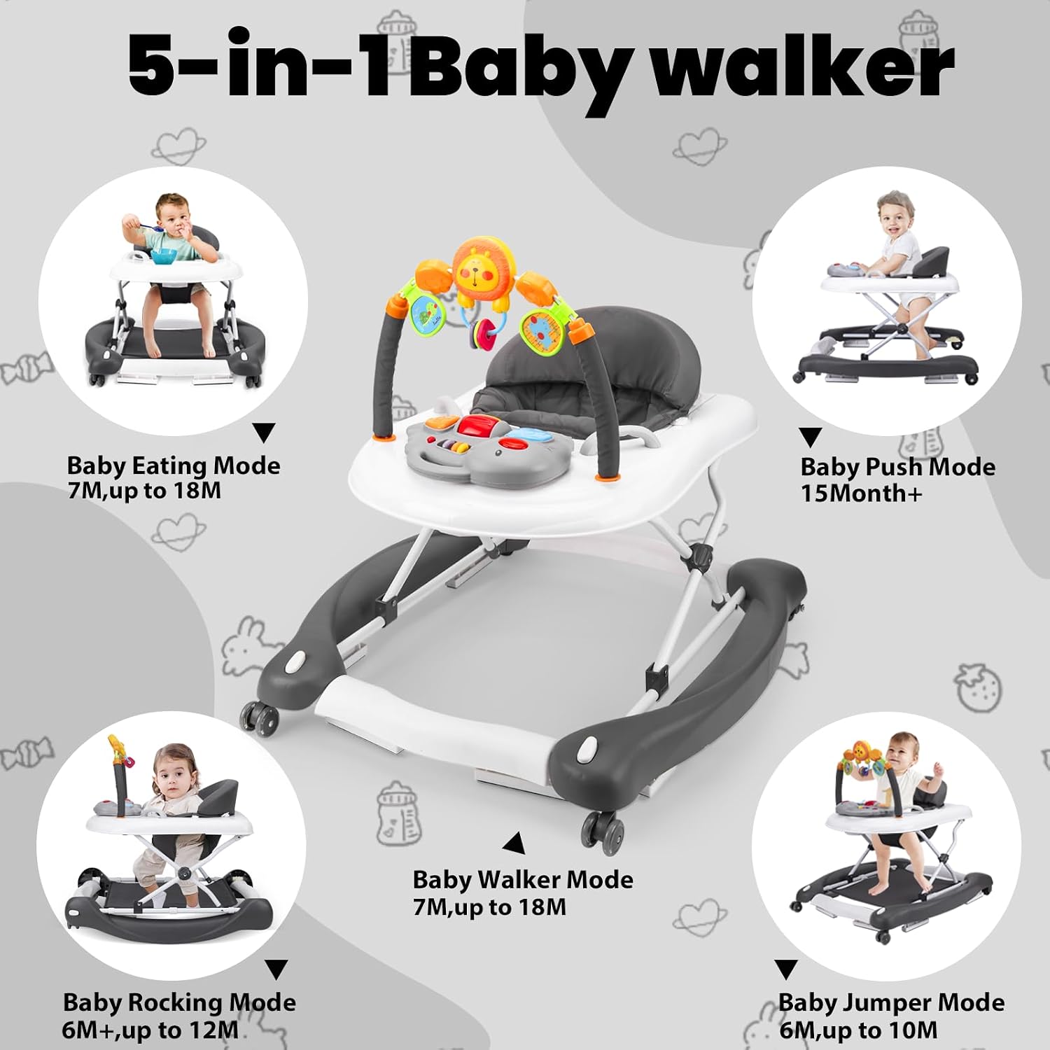 Thumbnail 1 de Baby Walker 5-in-1: Adjustable, Foldable Activity Walker for 6–18 Months