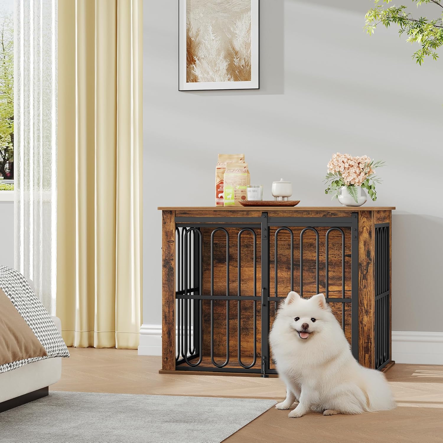 Detalle 2 de HEXCELEN Hundekäfig-Möbel 81 cm Hundebox aus Holz