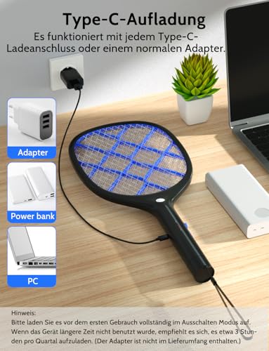 Detalle 2 de Yissvic Elektrische Fliegenklatsche extra stark 4000V – zuverlässiger Insektenschutz für Outdoor-Aktivitäten
