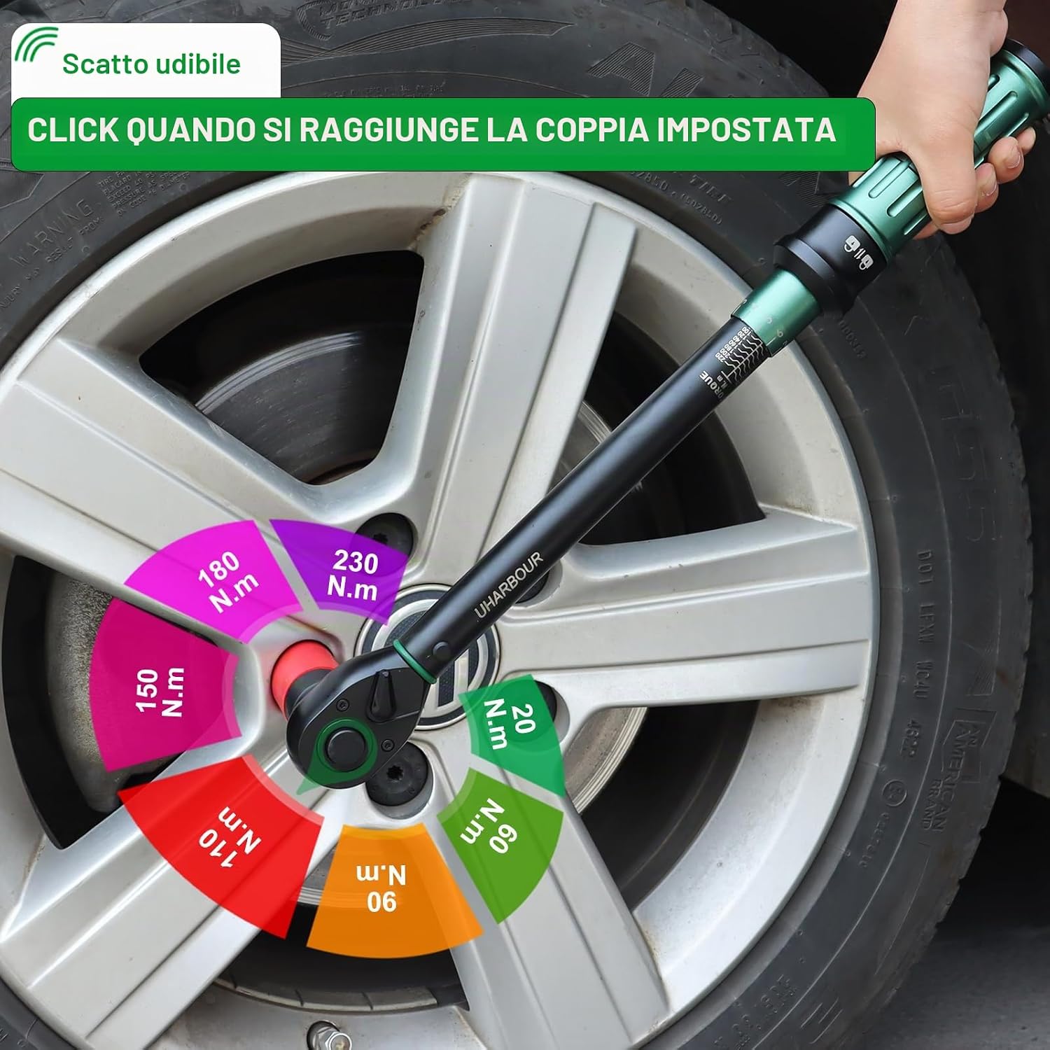 Thumbnail 2 de Uharbour Chiave Dinamometrica 1/2" con Set Tre Bussole e Accessori – 20–230 Nm