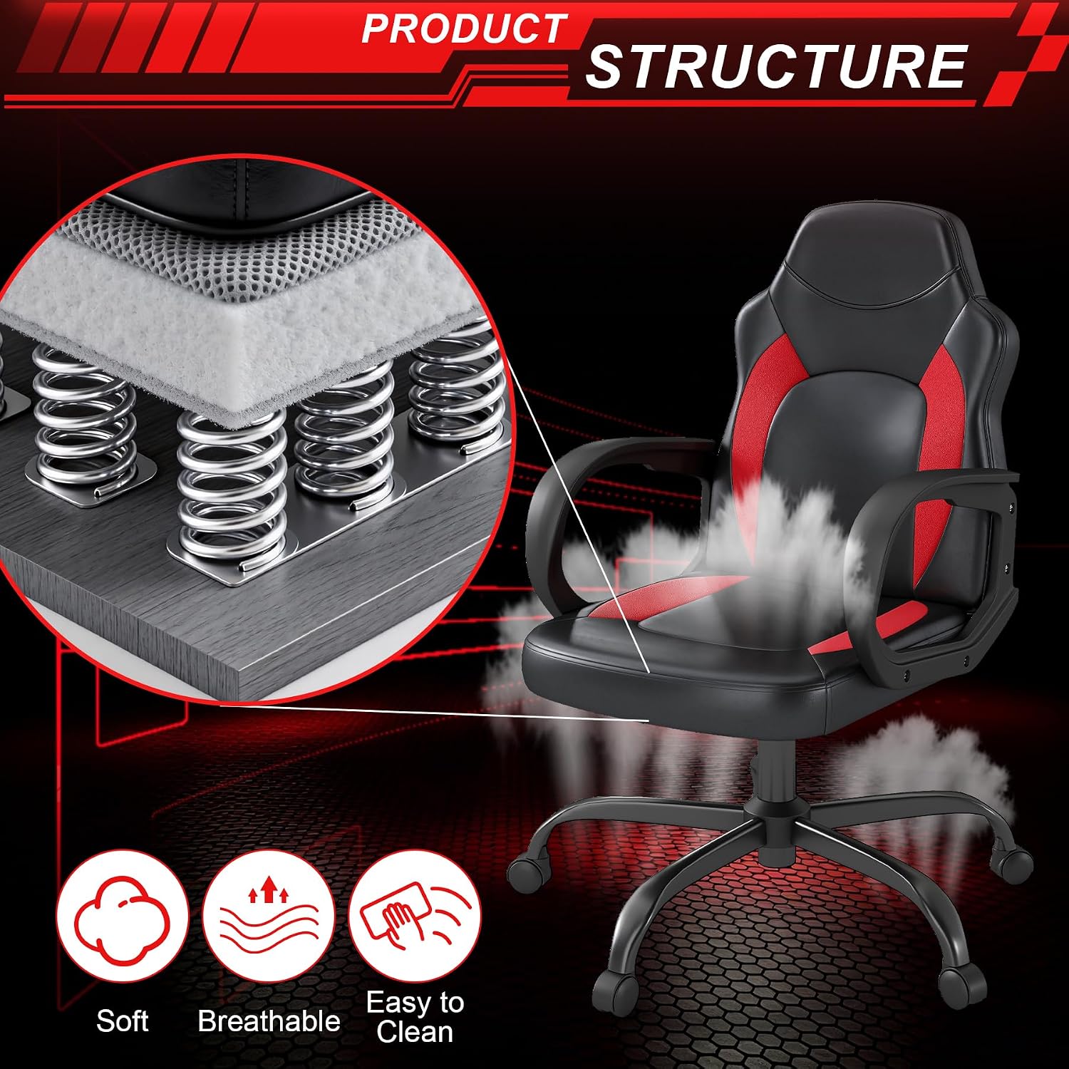 Detalle 1 de Solviva Gaming Chair, PU Leather