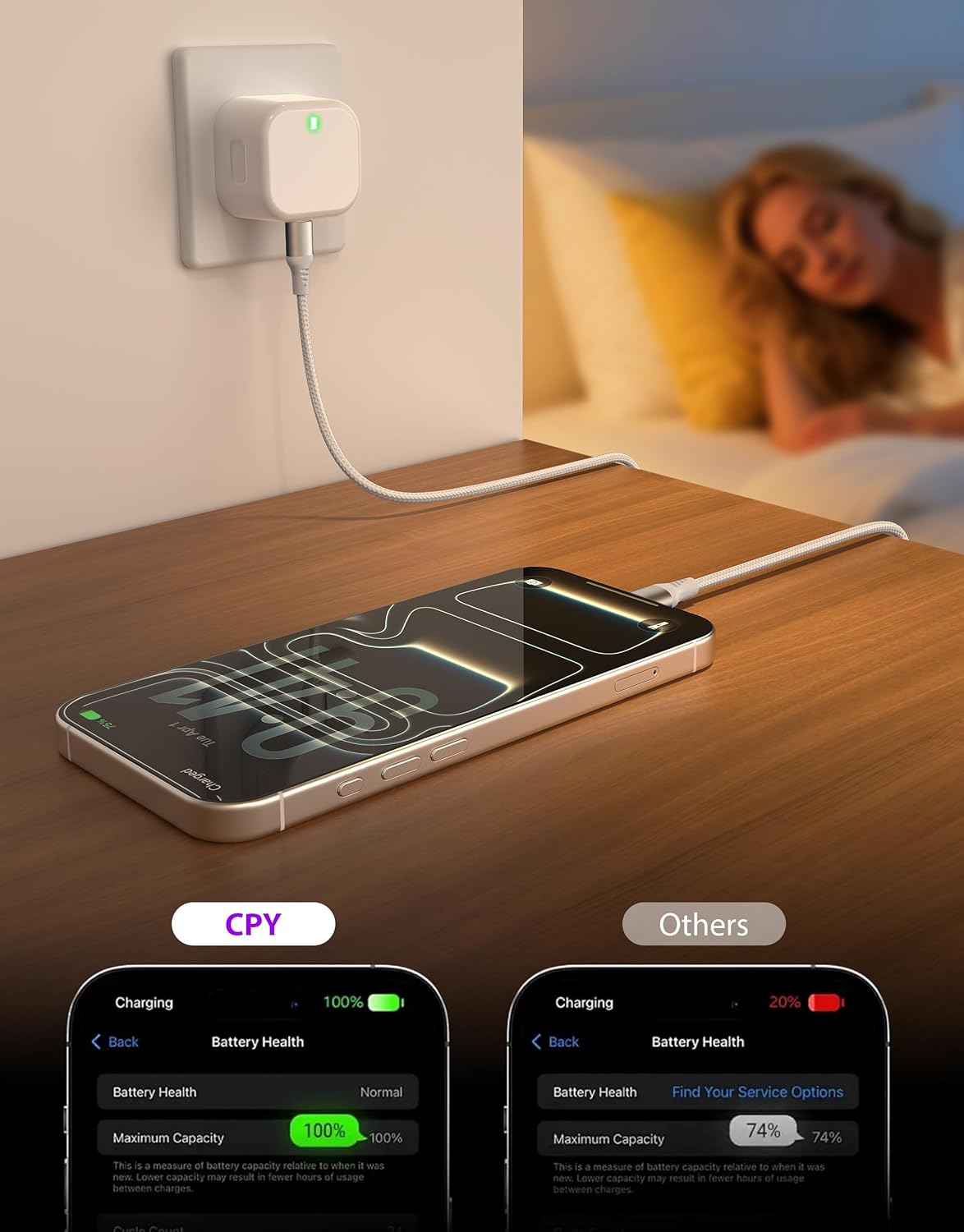 Thumbnail 3 de 20W USB-C fast iPhone charger (double wall plug) with 10ft USB-C cable for iPhone 16/15 and iPad