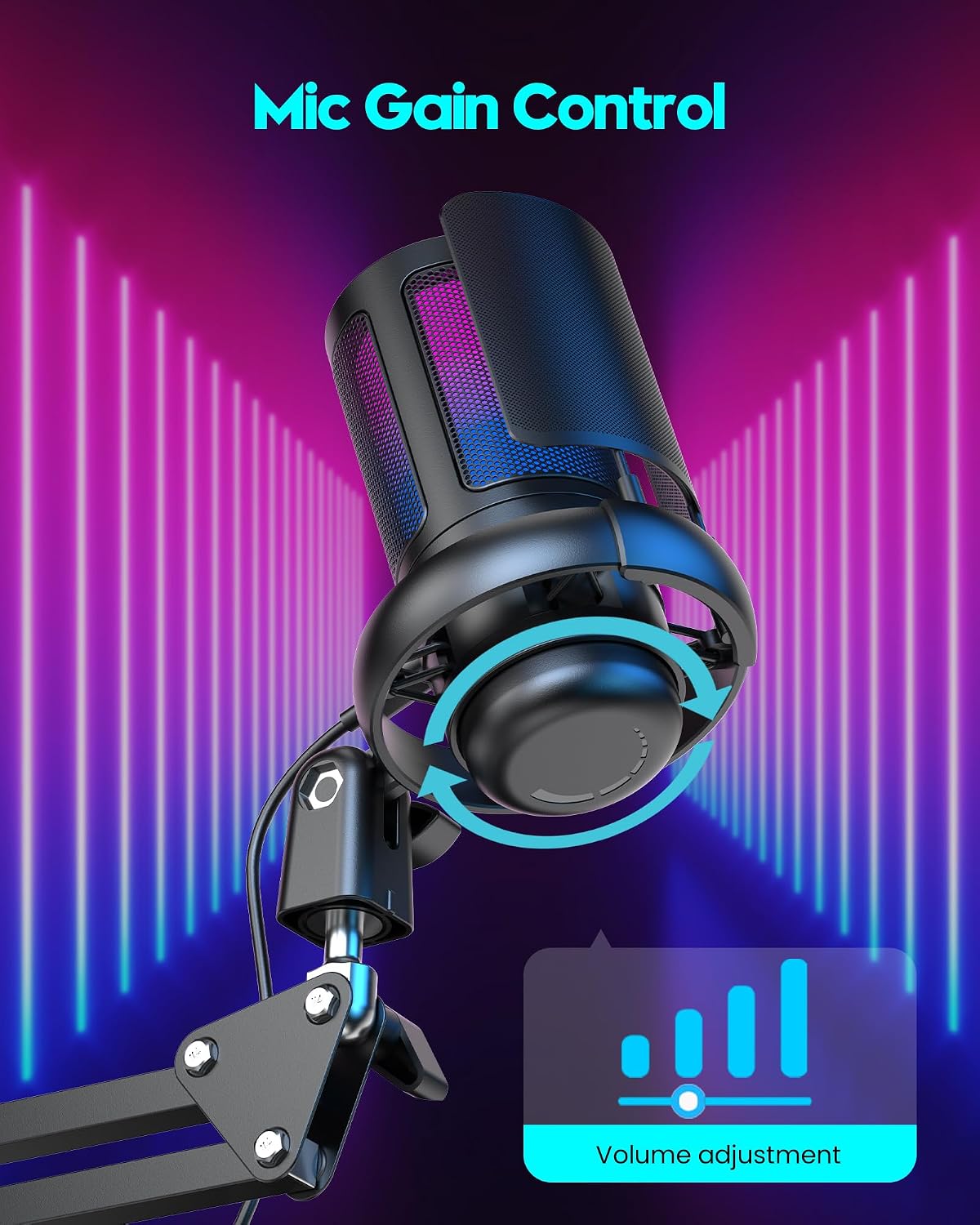 Detalle 2 de RGB Gaming Microphone with Boom Arm USB Mic for PC