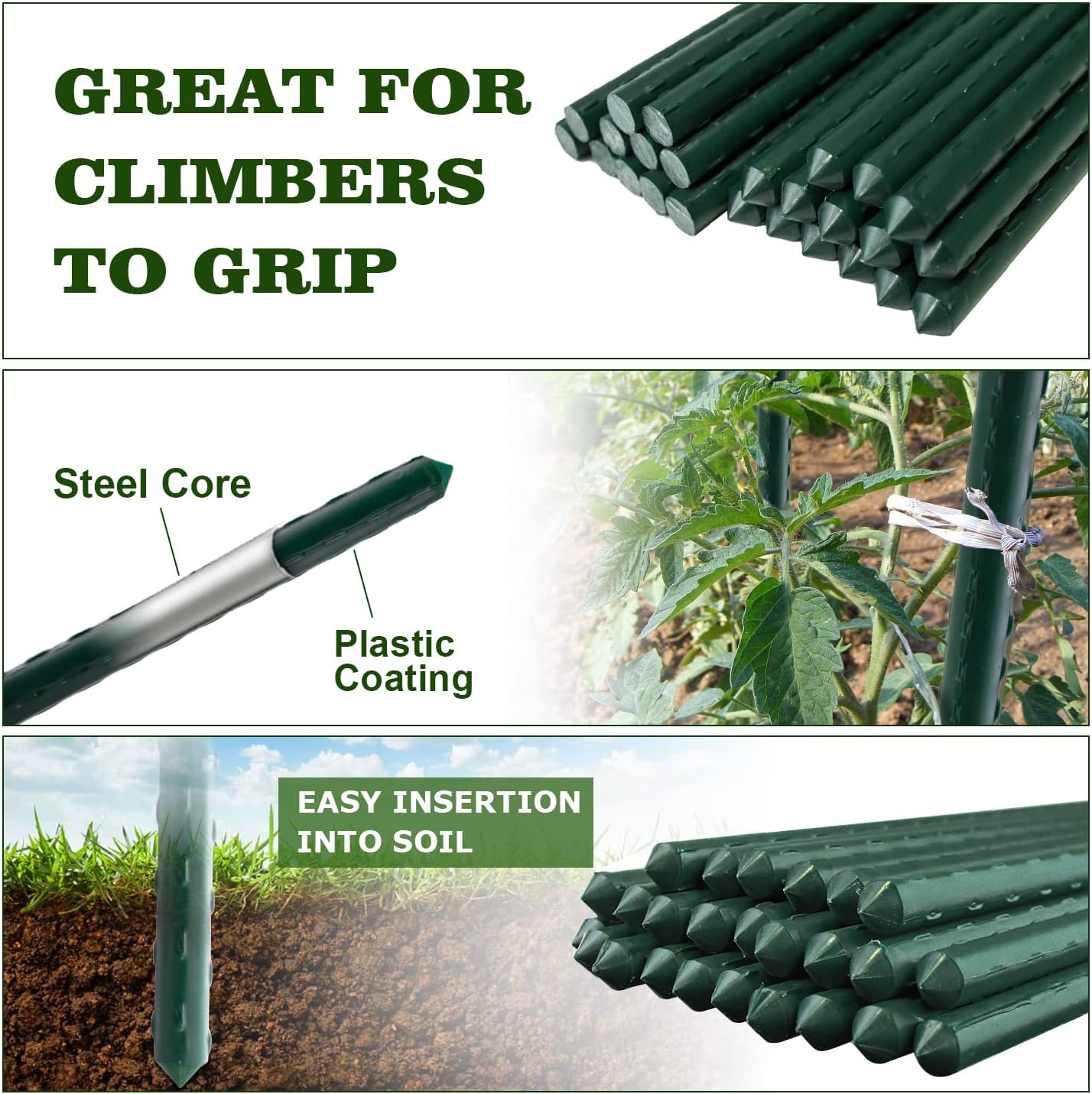 Detalle de Jollybower SPS-50CA Steel Plant Stakes, 6 Feet, Plastic-Coated, 50 Pack