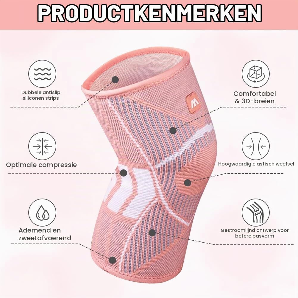 Detalle de Beugo 5341418 sportkniebrace, 2 stuks, roze maat L met siliconen grip