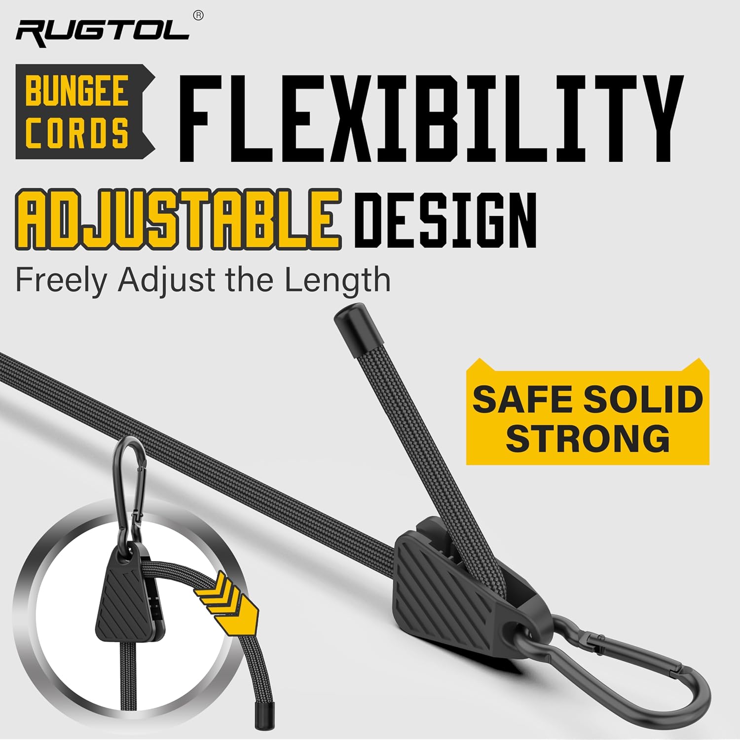 Thumbnail 2 de Rugtol Bungee Cords with hooks, Adjustable 12-Pack, Black, 7–48 in