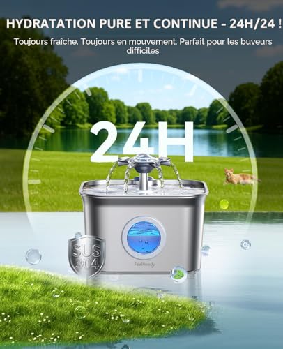 Detalle de FEELNEEDY Fontaine à Eau Chat INOX 2,8 L avec 3 Filtres