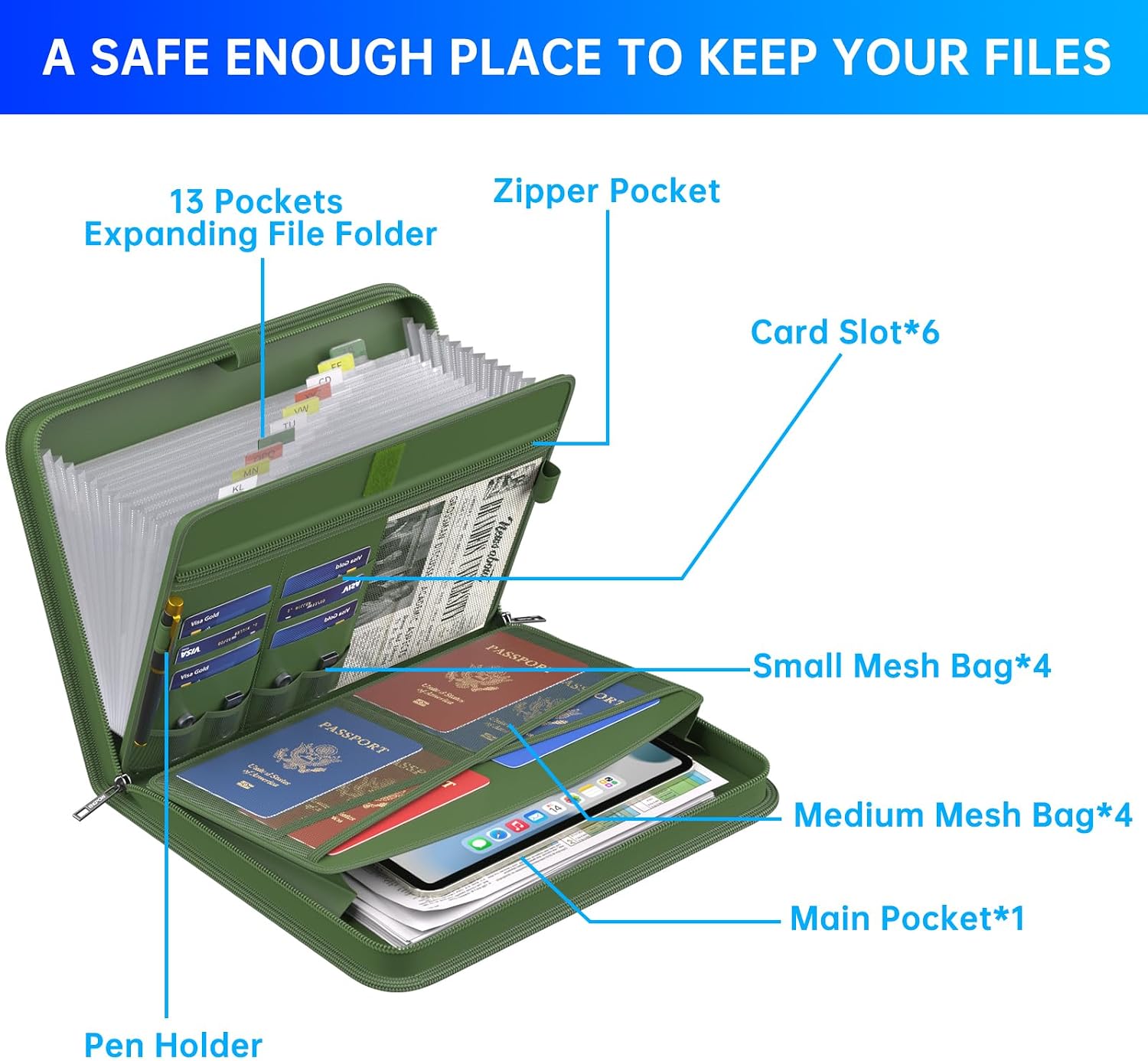 Detalle de ENGPOW EG083 Fireproof Accordion File Organizer, 13 Pockets, Handle & Labels