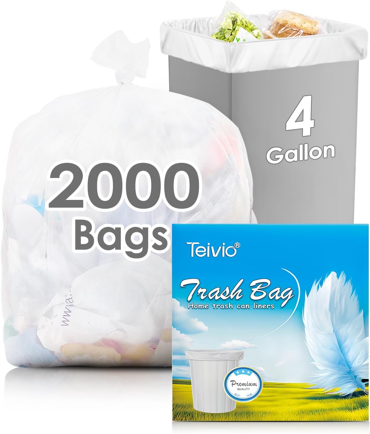 Detalle de Teivio Clear Trash Bags 4 Gallon
