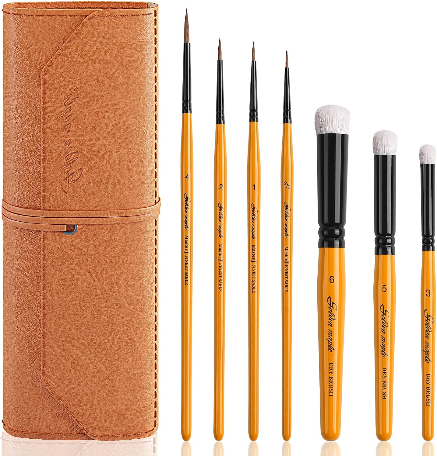 Detalle de Golden Maple 7-Piece Miniature Paint Brush Set with Kolinsky Sable and Dry Brushes