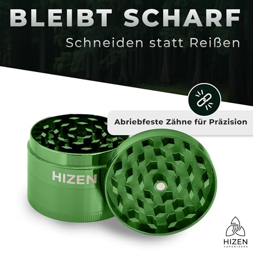 Detalle 1 de HIZEN Basic Grinder Ø 49 mm – 4-teilige Kräutermühle mit Pollensieb (Grün)