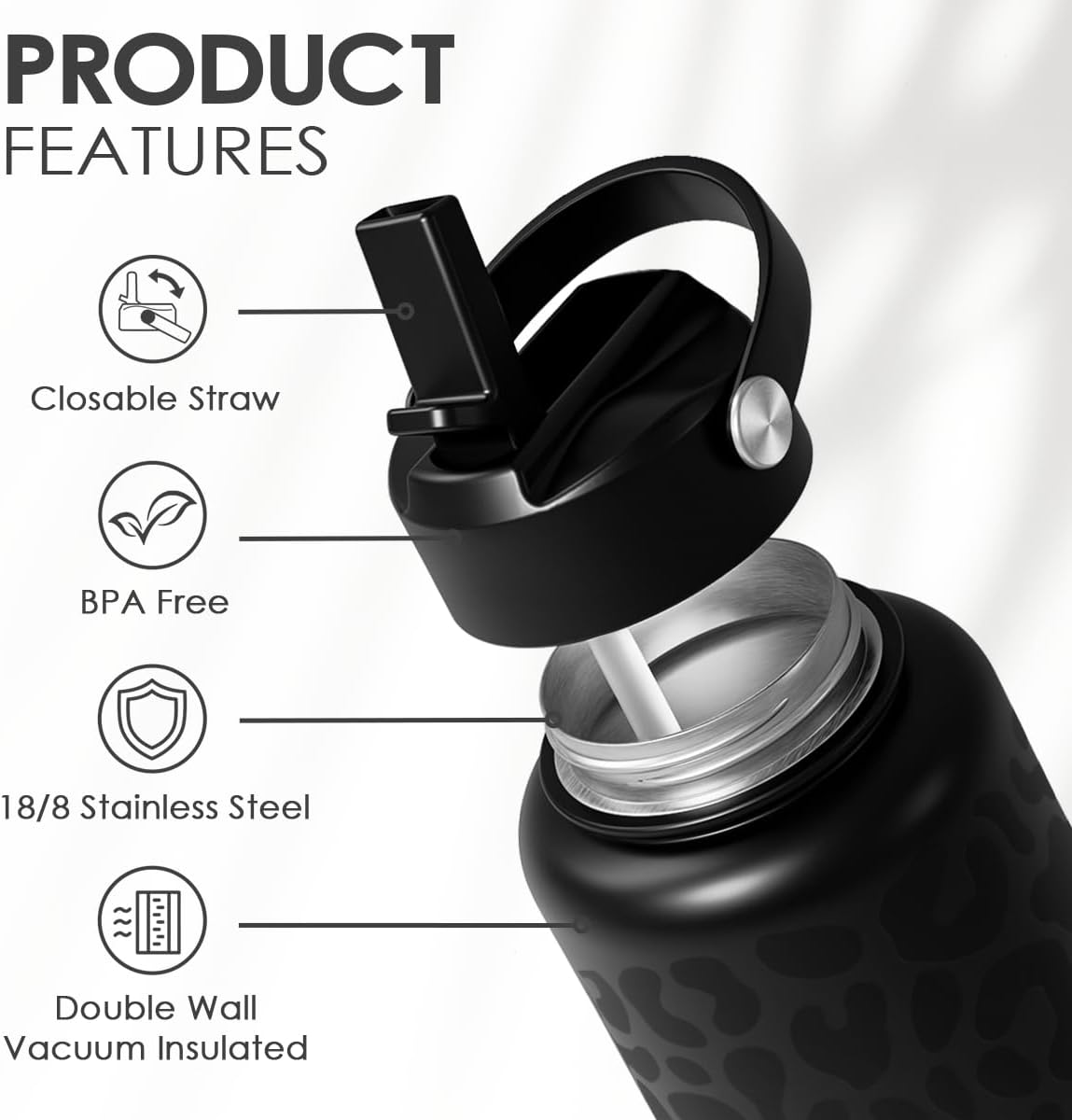 Detalle 2 de SANDJEST SJ-DW-SS-WB32SL 32 oz Stainless Steel Leopard Print Bottle