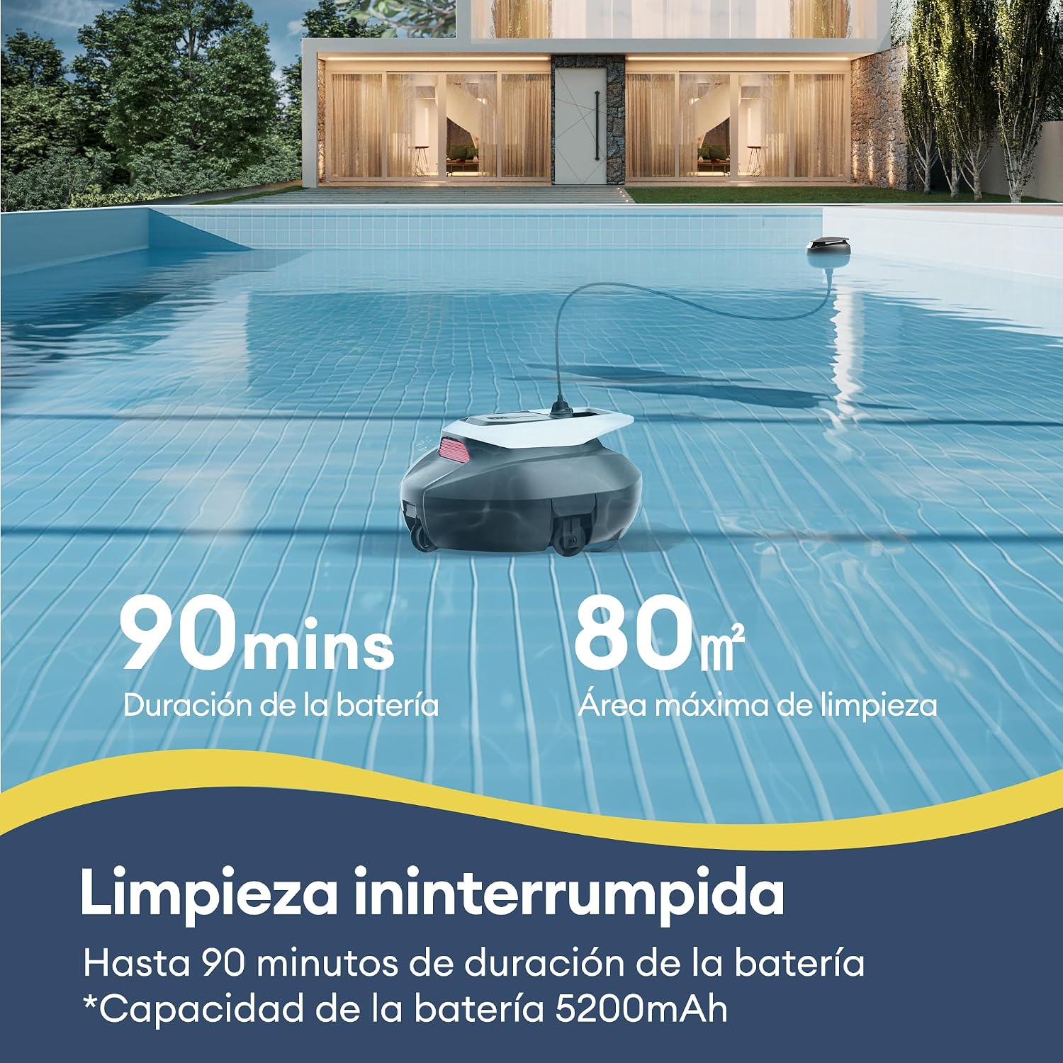 Thumbnail 6 de Ultenic Robot Limpiafondos Piscina: limpieza eficiente sin cables, 90 minutos de autonomía y estacionamiento automático