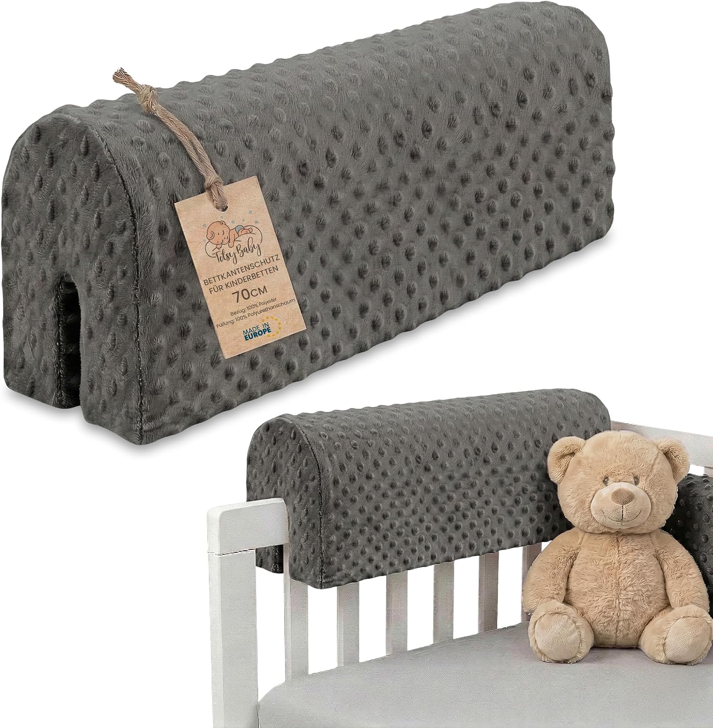 Detalle de Totsy Baby da-1 bedrandbeschermer 70 cm, grijs met afneembare hoes