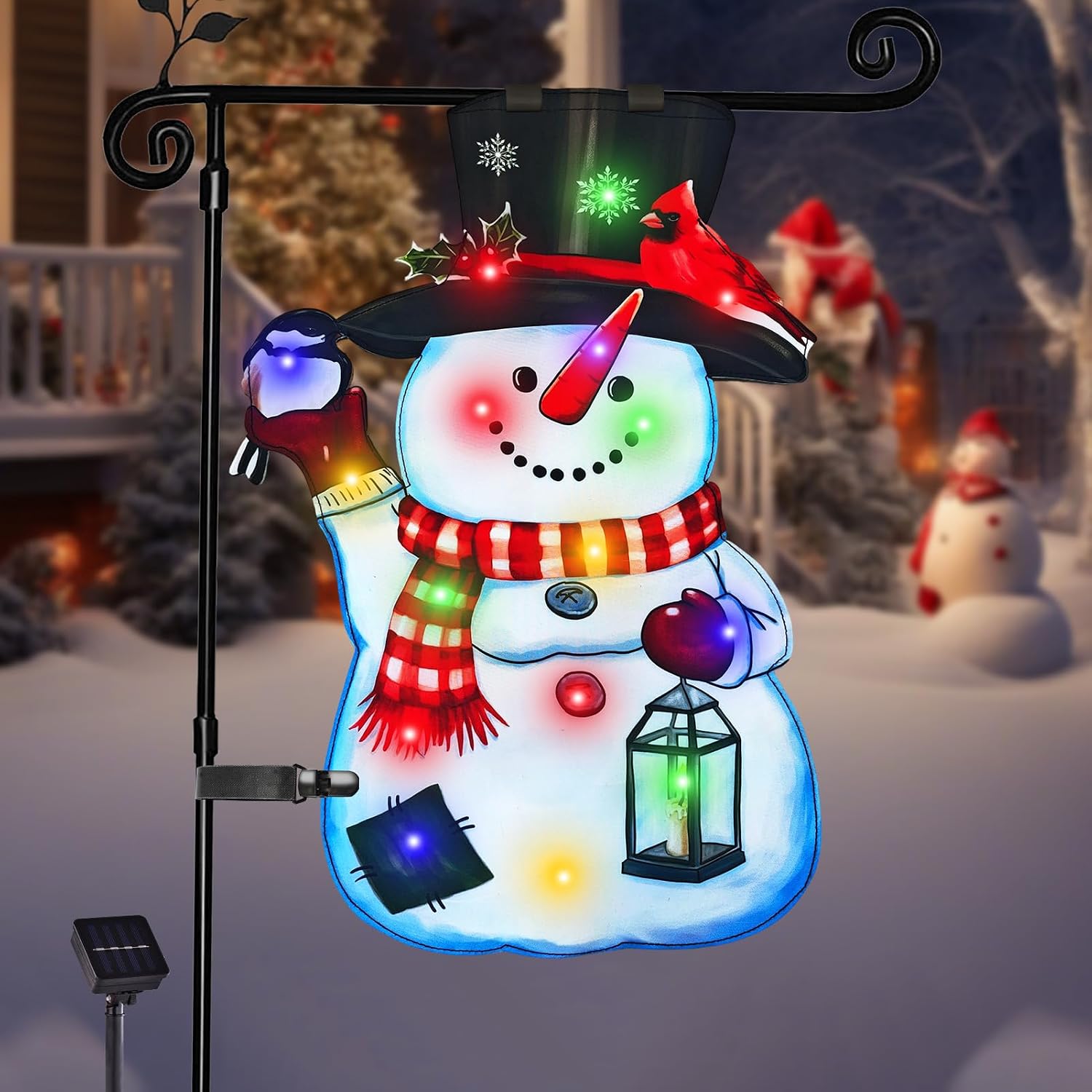 Detalle de amadecohome 01 Lighted Christmas Snowman Garden Flag, Solar LED, 8 Modes