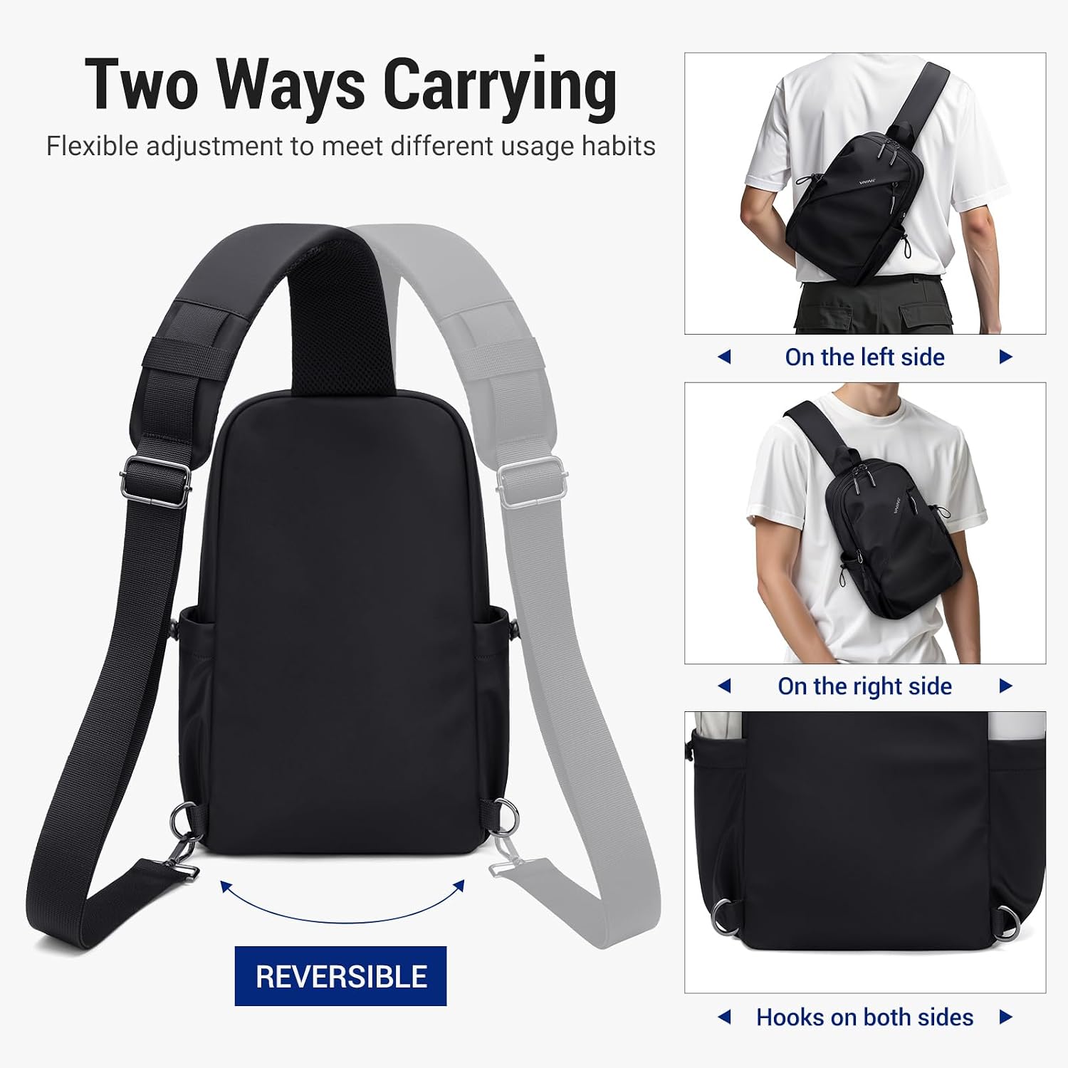 Detalle de VNINE Sling Bag Umhängetasche Brusttasche – Vielseitige Schultertasche für Herren und Damen