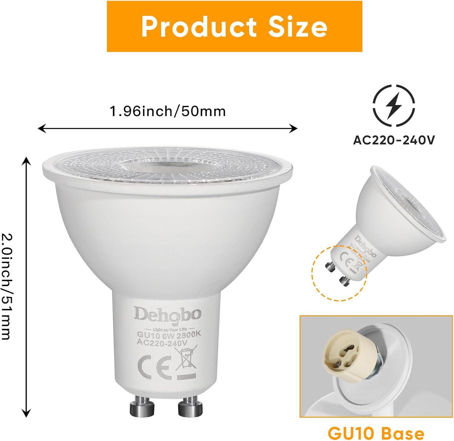 Detalle de Dehobo Lampadine LED GU10 – 6 pz, luce calda 2800 K, 6 W, 480 lm
