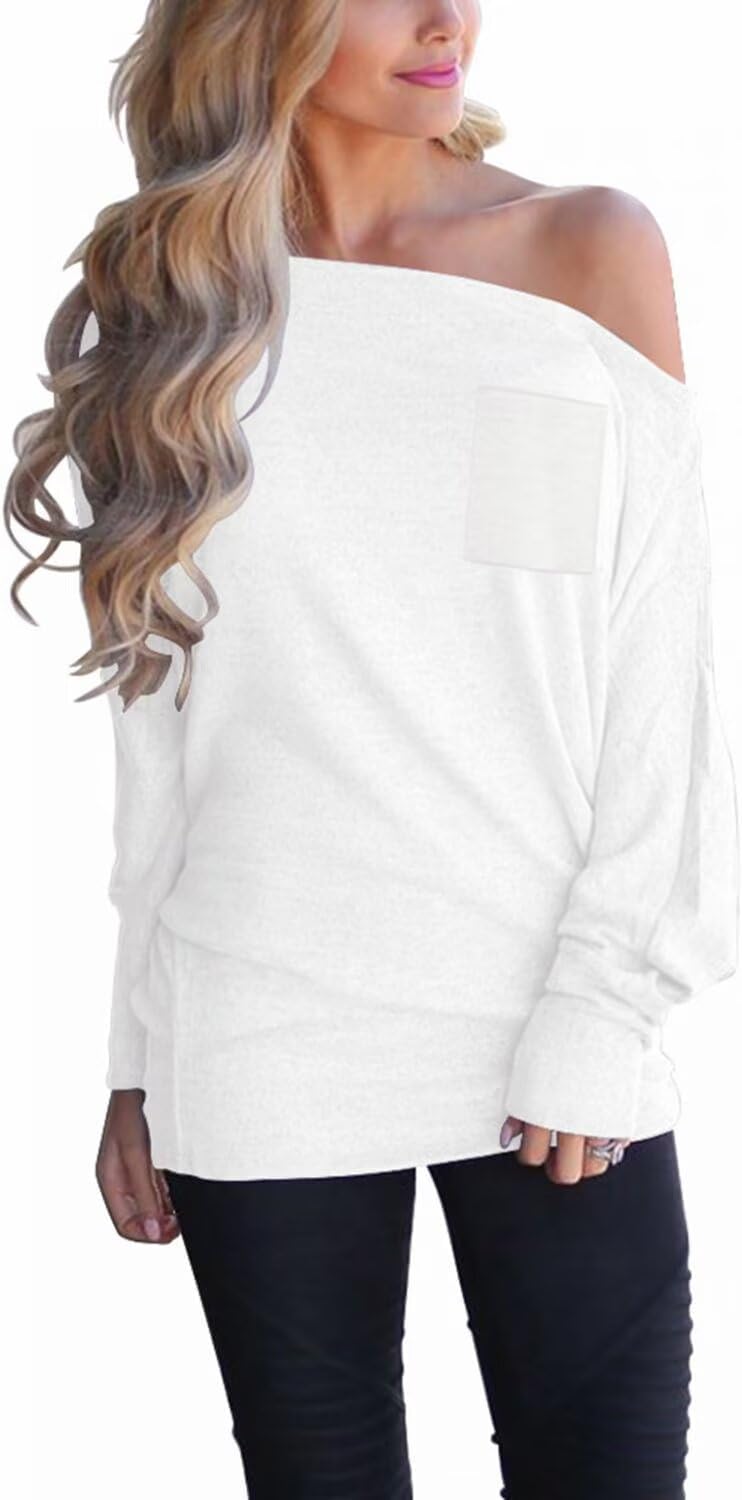 Detalle de LACOZY Women's Off Shoulder Knit Tunic: Batwing Long Sleeve Jumper