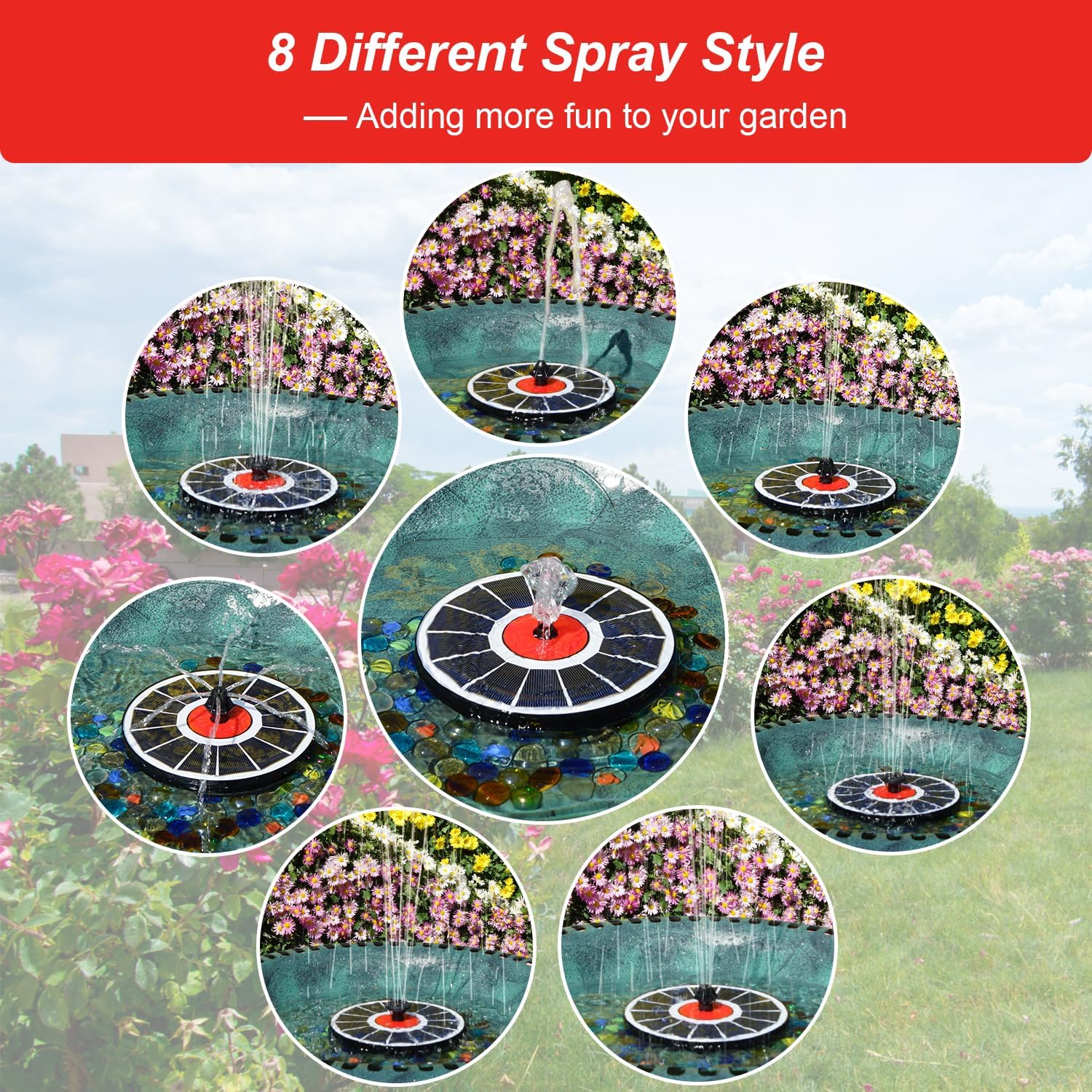 Thumbnail 2 de SZMP Solar Fountain Glass Panel with Flower — 3.5W Solar Powered Bird Bath Fountain