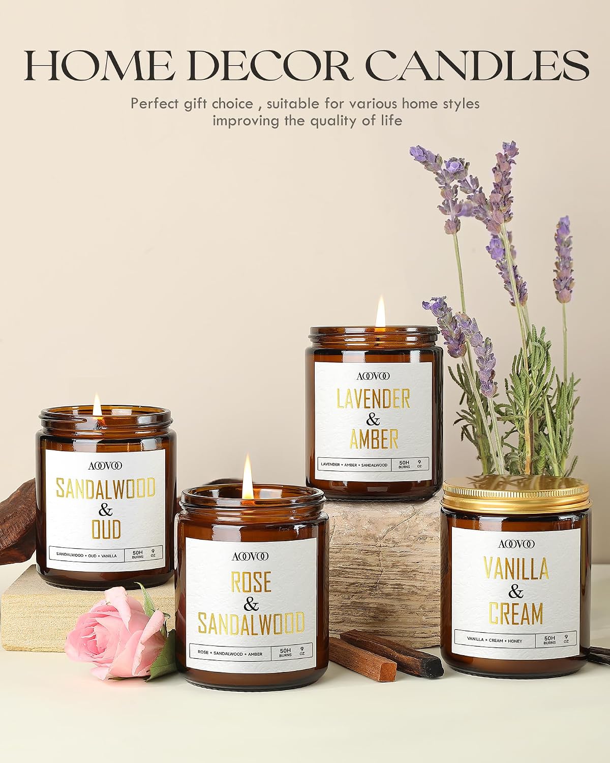 Detalle de AOOVOO 36 oz Scented Candle Set, Four Fragrances for Indoor Use