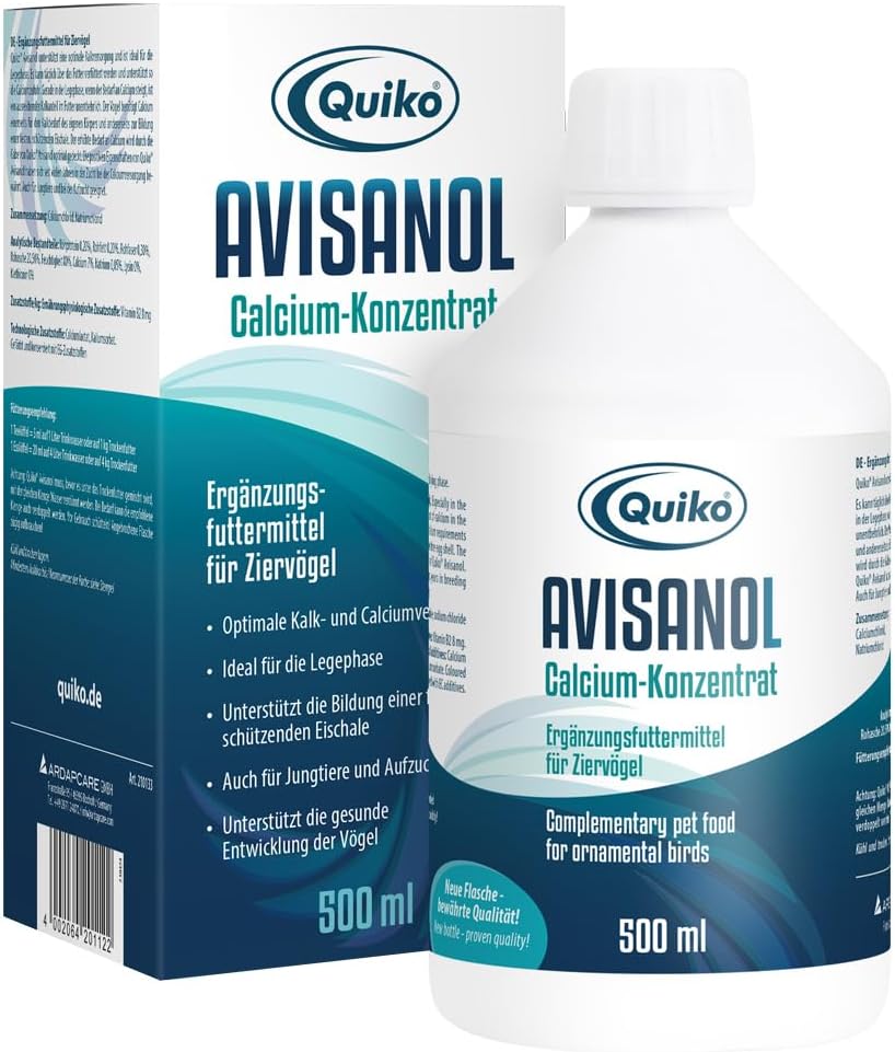 Detalle de Quiko Avisanol Calcium-Konzentrat 1.000 ml – Unterstützung des täglichen Kalkbedarfs bei Ziervögeln