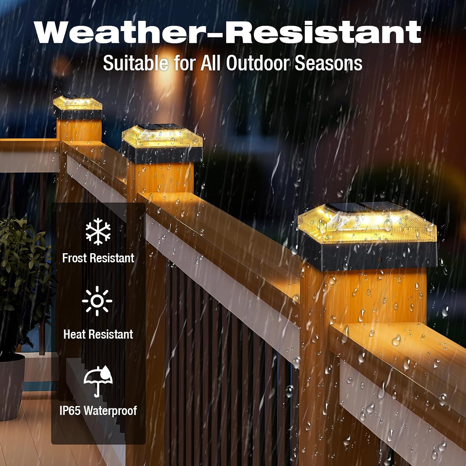 Detalle 2 de vighep 4x4 Solar Post Cap Lights, 2-Pack, 3 Colour Modes, IP65