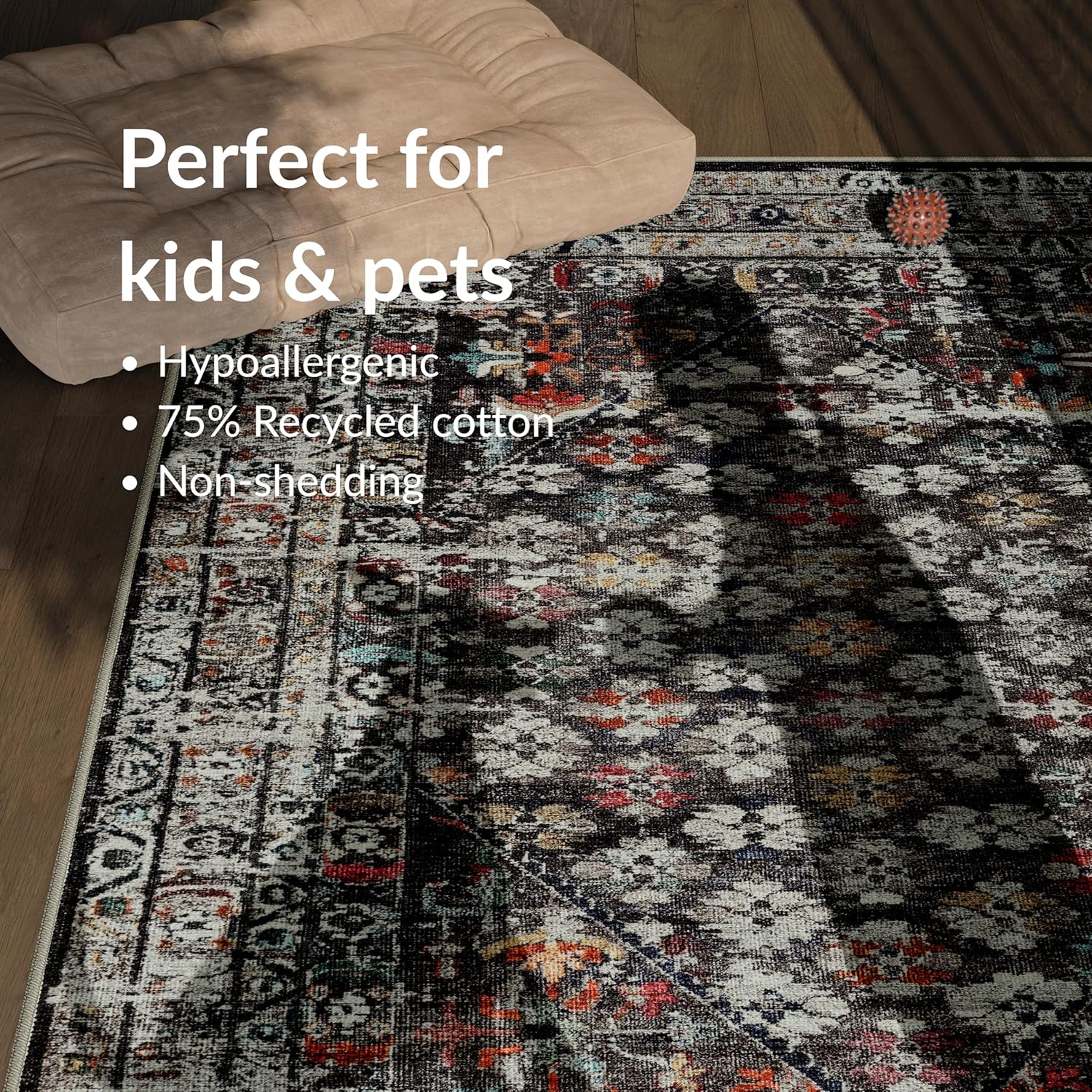 Thumbnail 5 de artyrugs Artyrugs Machine Washable Rug 200x290cm in Opal Charcoal (75% Recycled Cotton, Short Pile)