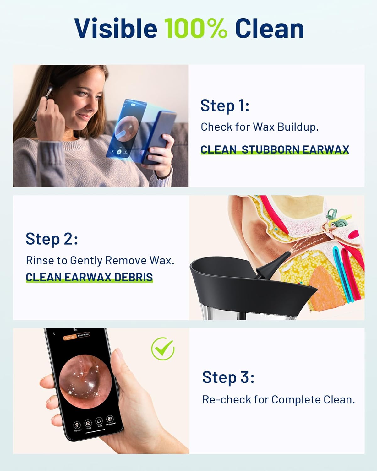 Detalle de KAUGIC Ear Wax Removal: One-Hand Manual Ear Cleaner with Camera – Safe Home Ear Care Kit