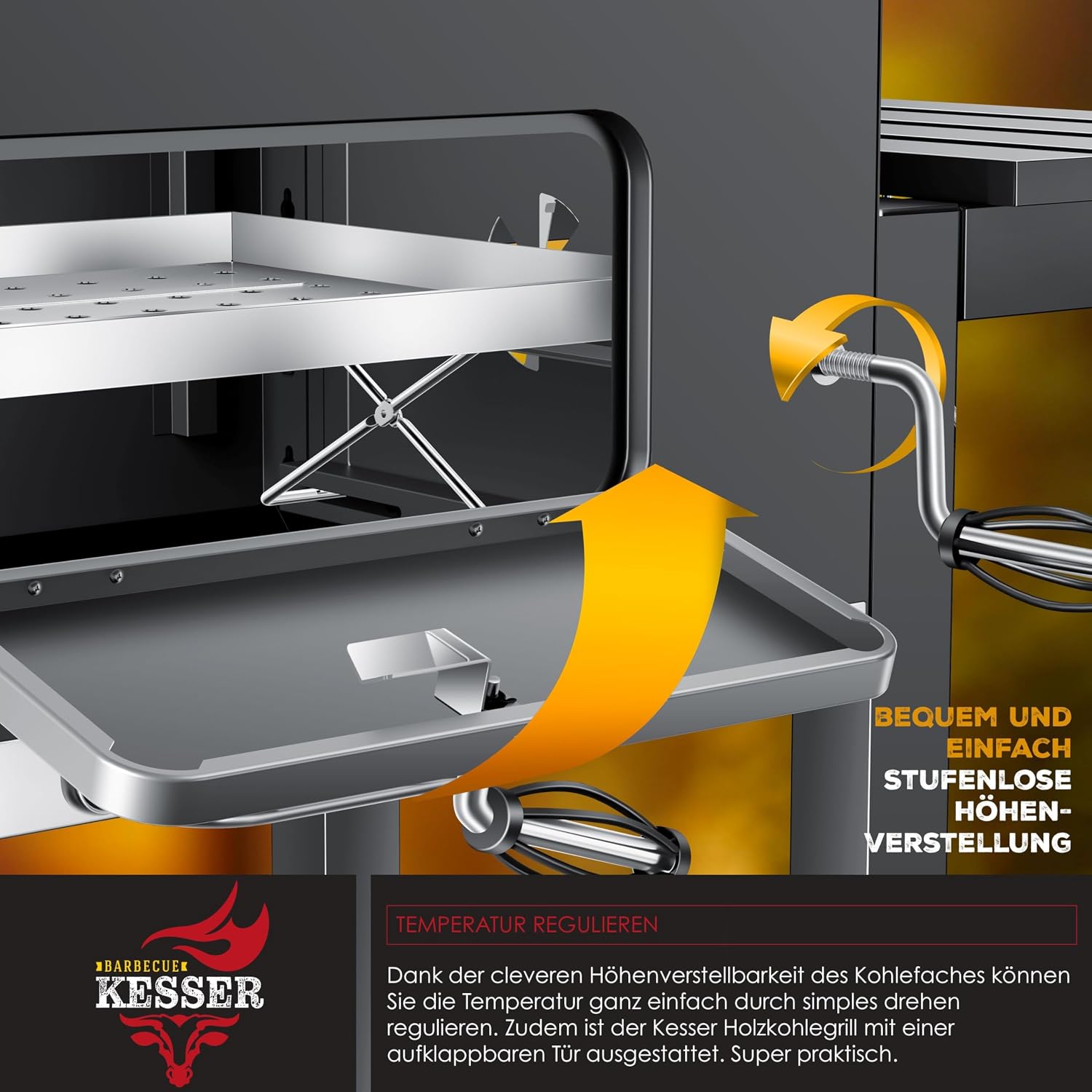 Thumbnail 4 de KESSER Grillwagen BBQ Smoker XL – Holzkohlegrill mit Deckel, Rädern und Thermometer