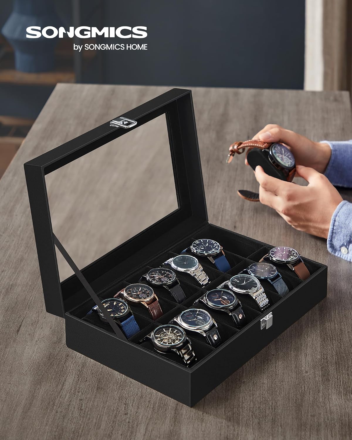 Detalle 2 de SONGMICS JWB12B Coffret 12 emplacements