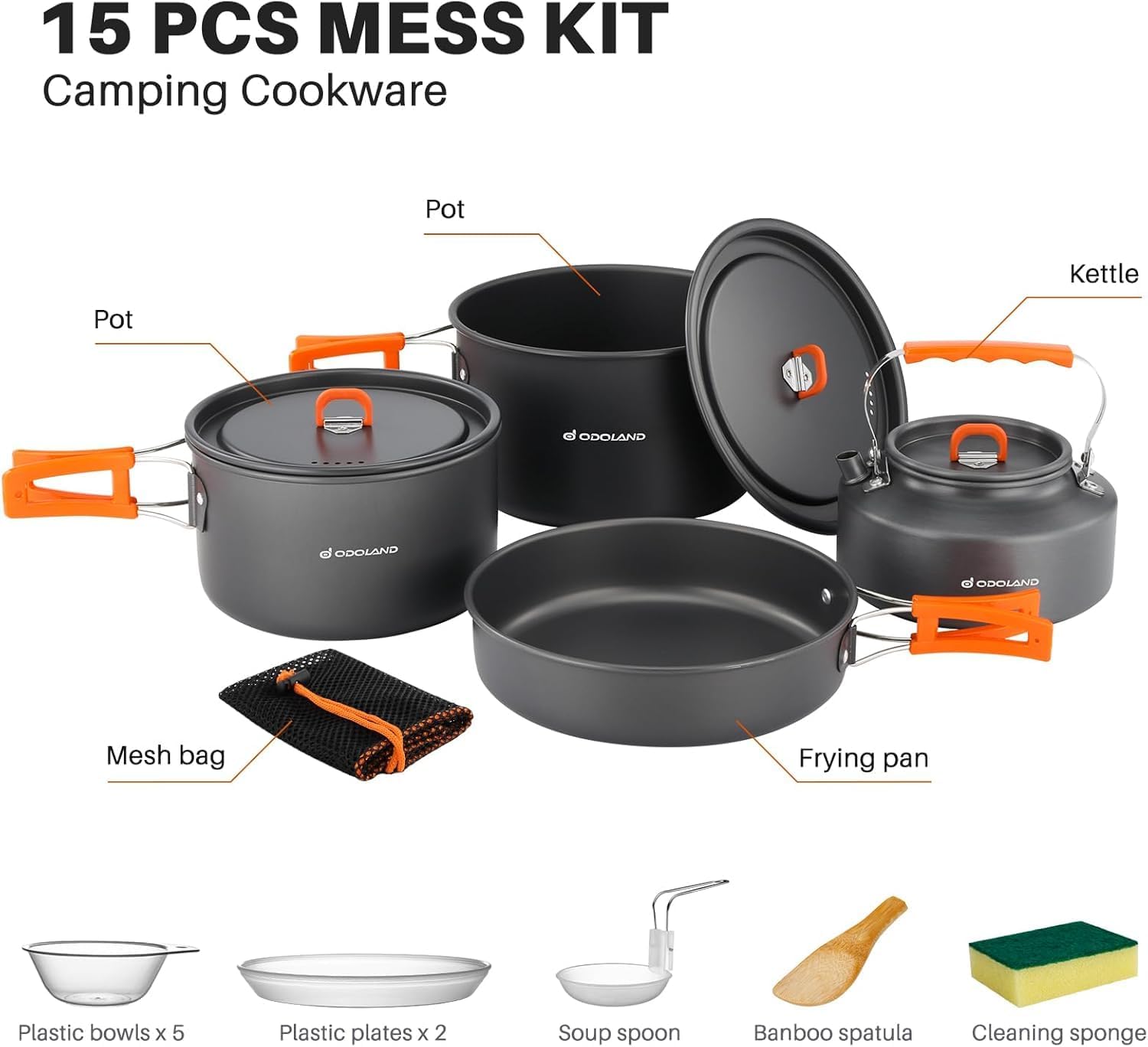 Detalle de Odoland Camping Cookware Set Review: Lightweight Non-Stick Kit for 4–6