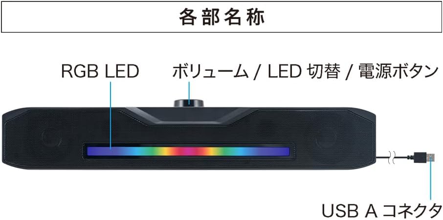Detalle de ナカバヤシ Z1385 USBライティングサウンドバー 6W・RGB LED搭載