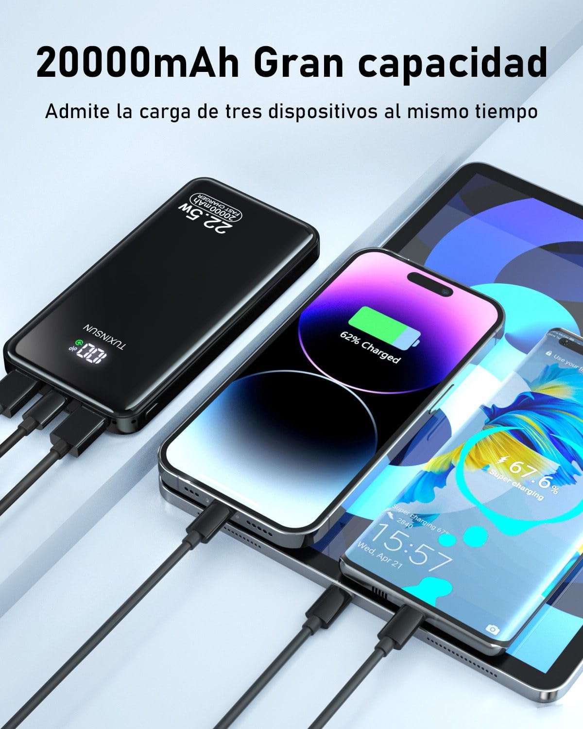 Detalle 2 de TUXINSUN Power Bank 20000mAh carga rápida