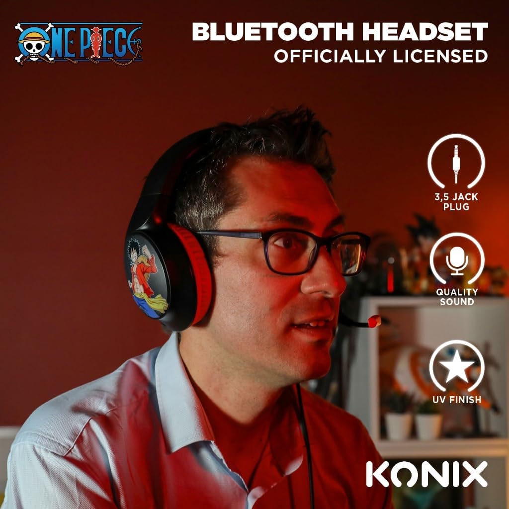 Detalle de Konix Cuffie da gioco cablate One Piece modello Luffy – comfort over-ear e jack 3,5 mm, 1,5 m di cavo
