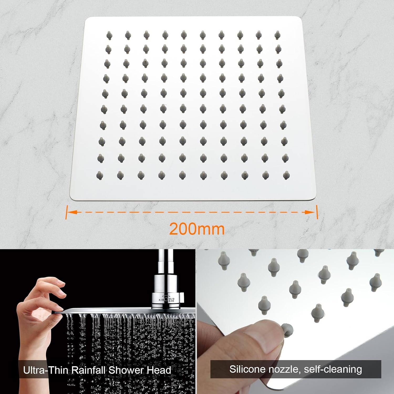 Detalle de Ibergrif Edelstahl Regendusche Quadratisch 25 cm – Deckenmontage, Air-Mix, Anti-Kalk Silikondüsen