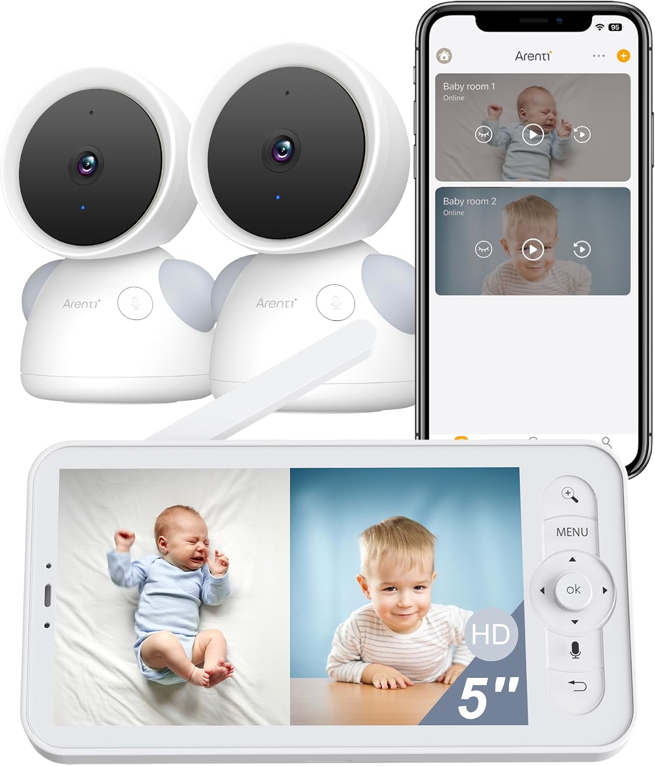 Detalle de ARENTI D3 Baby Monitor Set with 2 Cameras, 5-Inch Display and Split-Screen